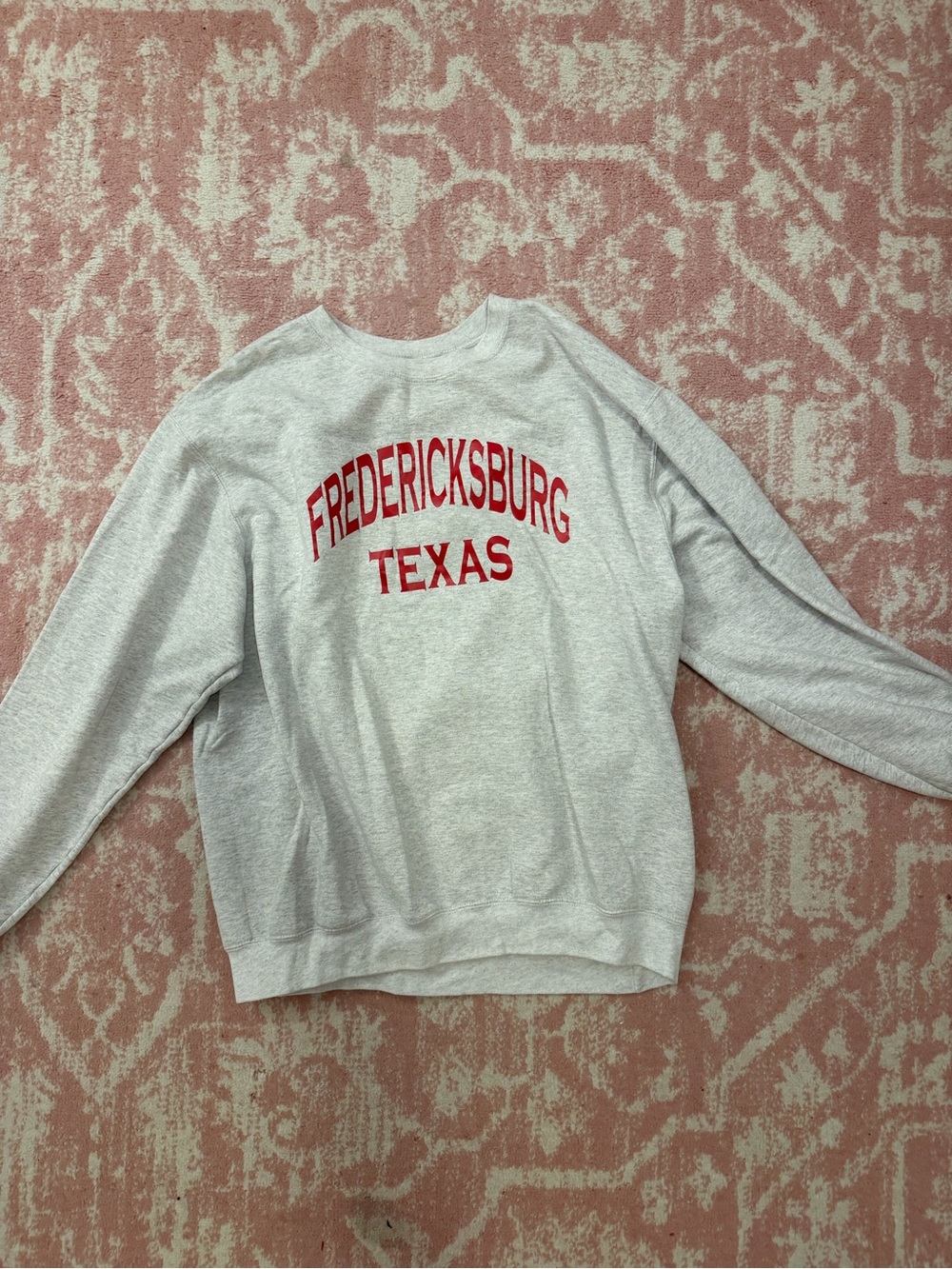 Fredericksburg Texas Grey Crewneck Sweatshirt with Red Lettering